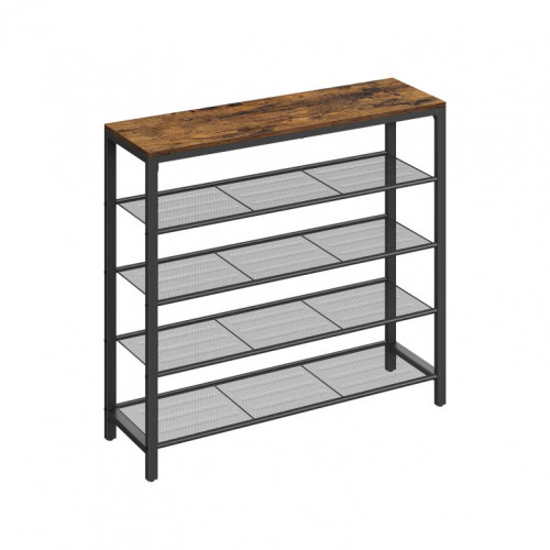 VASAGLE botník, 4 police, oceľový rám, rustikálna hnedá