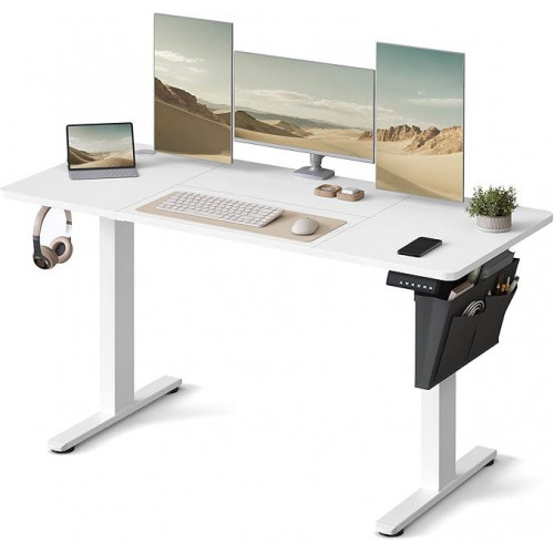 Elektricky výškovo nastaviteľný pracovný stôl 140×60 cm biel