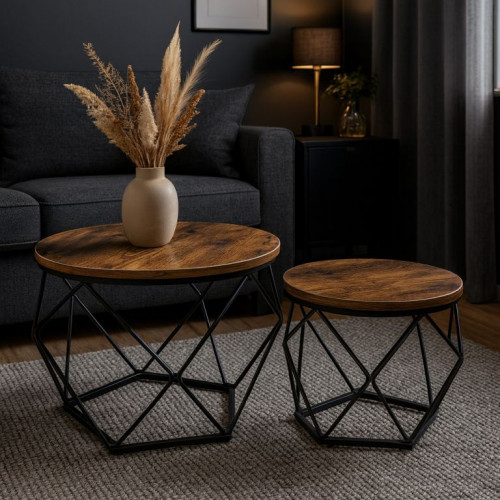 Sada 2 konferenčných stolíkov v priemyselnom štýle, hnedy