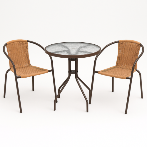 Záhradný balkónový set, polyratan, 2 stoličky + sklenený stô