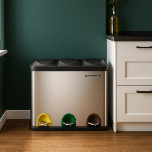 Triediaci odpadkový kôš nerez 3×15 l s pedálmi