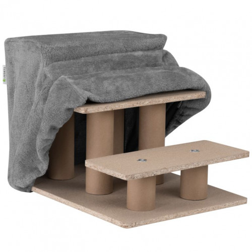 Sivé schody pre psov a mačky, 3 schody, mäkký plyš