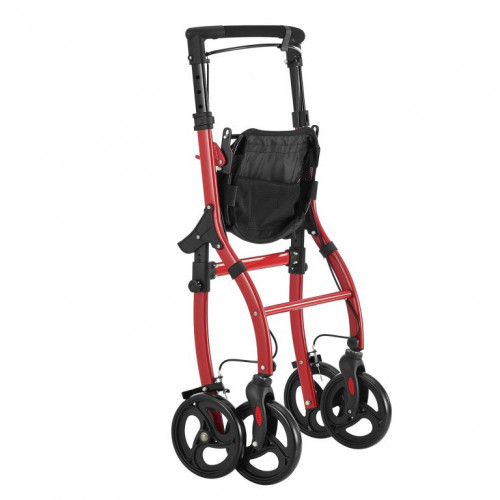 Skladacie hliníkové chodítko s brzdou a taškou, červené