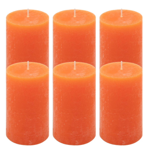 Oranžové rustikálne stĺpové sviečky 6,8x11,5 cm – sada 6 ks