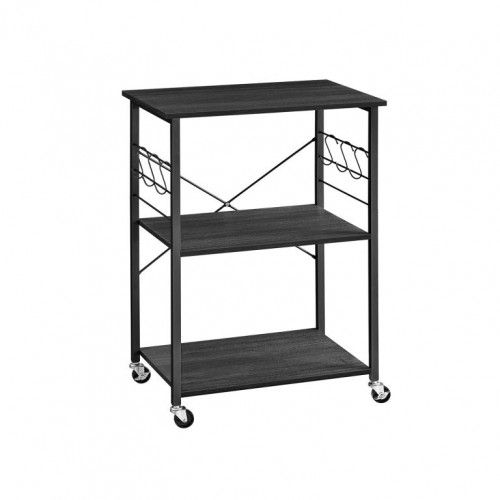 Kuchynský vozík s 3 policami a háčikmi, čierny, 60x40x84 cm
