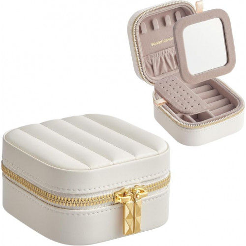 Malá cestovná šperkovnica so zrkadlom a priehradkami, biela