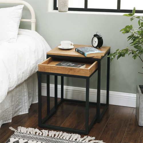 Sada 2 odkladacích stolíkov, industriálny štýl, 45×40×55 cm