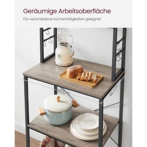 Kuchynský regál 6 políc, rustikálne drevo/čierna, 60×40×167