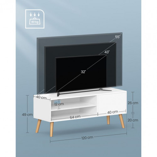 TV stolík – biely minimalistický dizajn, 120 × 40 × 49 cm