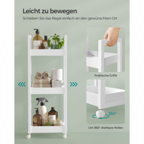 Kúpeľňový regál s kolieskami 20x30x80 cm, biely