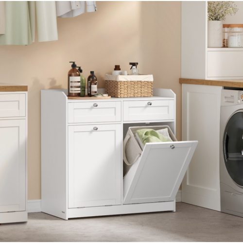 Kúpeľňová skrinka s košmi na bielizeň, biela, 80×78×40 cm