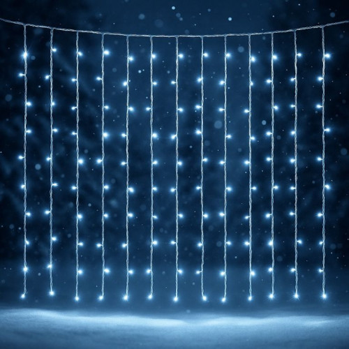 Vianočný svetelný záves - 3x3 m, 300 LED, studeno biely