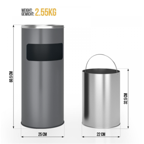 Popolník s odpadkovým košom, nerez, 17 l, antracitový