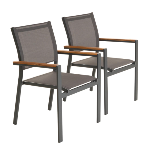 Stohovateľné záhradné stoličky s hnedými opierkami, sada 2ks