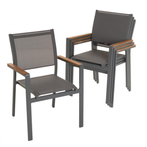 Záhradná stohovateľná kovová stolička, antracitová, sada 4ks