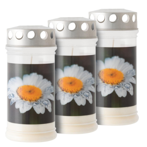 Plastová hrobová sviečka „kvetina“, sada 3 ks, 17 cm