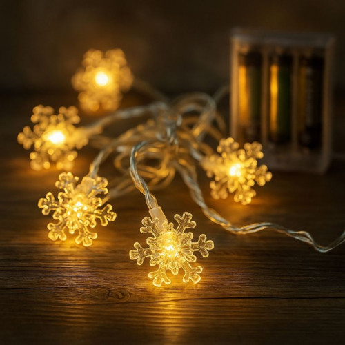 Vianočná reťaz - snehové vločky, teple biele, 20 LED