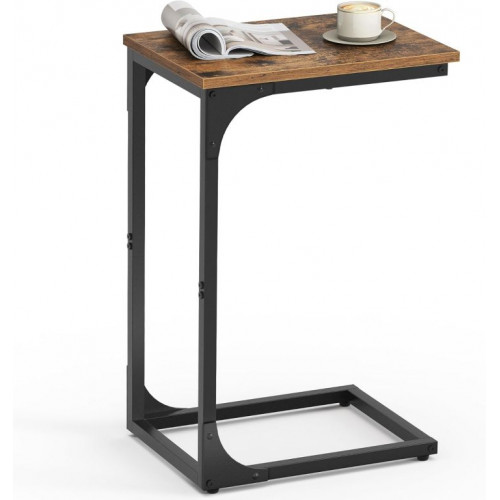 Bočný stolík v tvare C, rustikálny hnedý/čierny