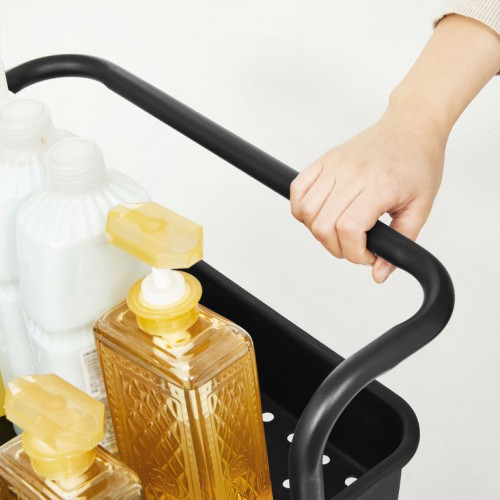 Čierna mobilná regálová jednotka s 3 policami a organizérmi