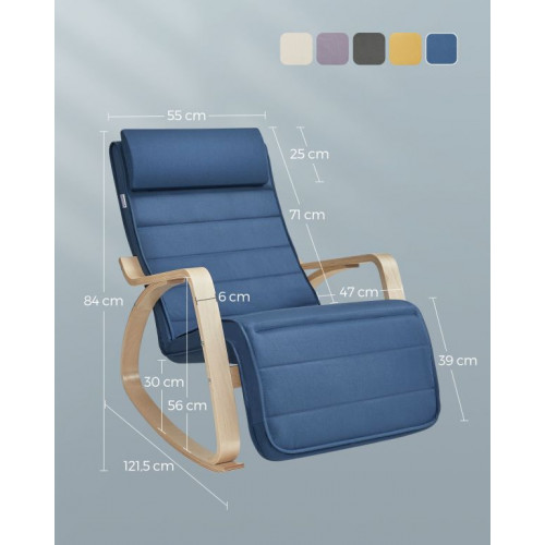 Hojdacia stolička s opierkou na nohy a vankúšom, tmavomodrá