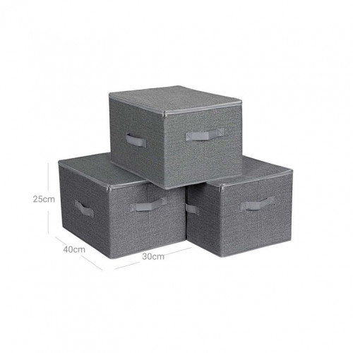 Úložné boxy s viečkami, 3 ks, sivé, 40x30x25 cm Úložné boxy s viečkami, 3 ks, sivé, 40x30x25 cm