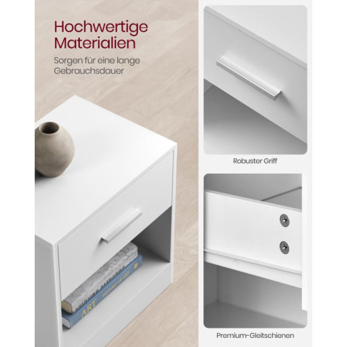 Moderný biely nočný stolík so zásuvkou a policou, 39x28x41