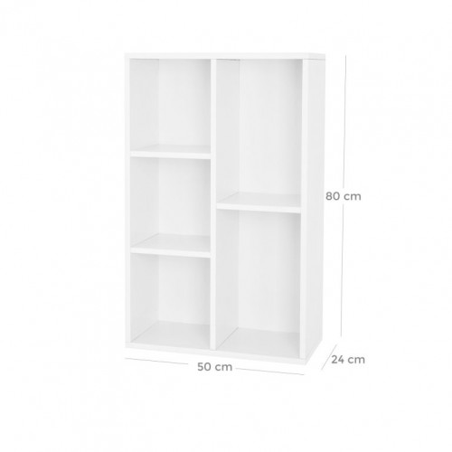 Biela knižnica s 5 priehradkami, 80x50x24 cm, moderný dizajn