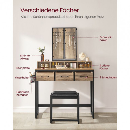 Toaletný stolík s tromi zrkadlami a úložnými priestormi