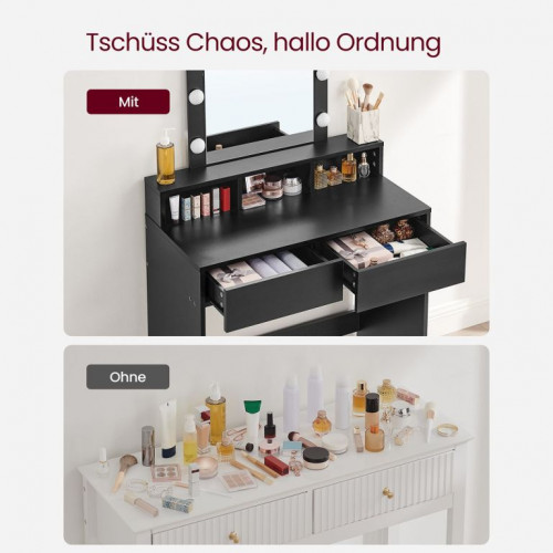 Toaletný stolík s LED osvetlením, čierny, 80x40x145 cm