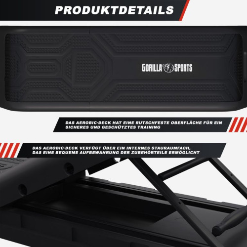 Fitness stepper GORILLA SPORTS® s úložným priestorom, čierny