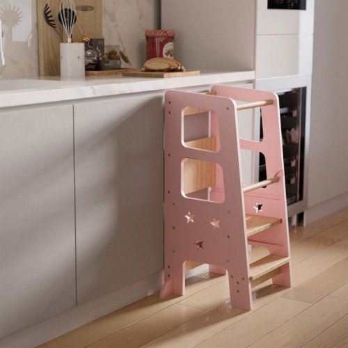 Rastúca detská učebná veža, ružová, výškovo nastaviteľná