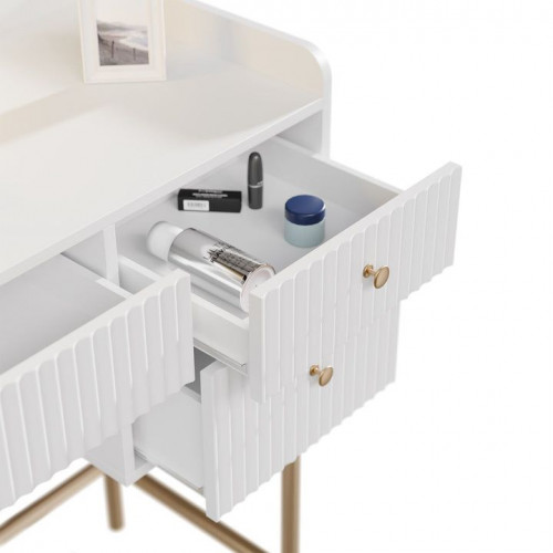 Toaletný stolík s LED zrkadlom, 5 zásuviek, biela/zlatá