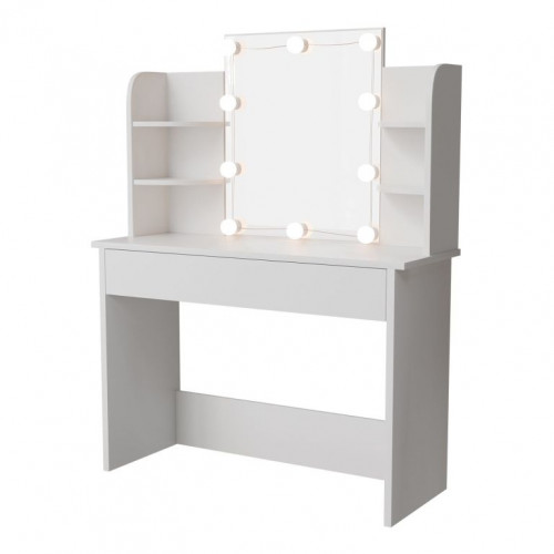 Toaletný stolík s LED osvetlením a zrkadlom, biely
