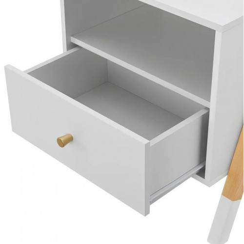 Detský nočný stolík, biely so zásuvkou a policou