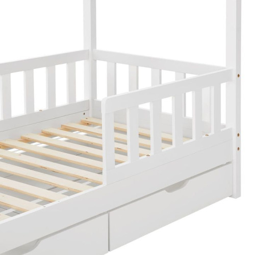 Detská posteľ 160x80, biela s roštom, zábranou a šuplíky