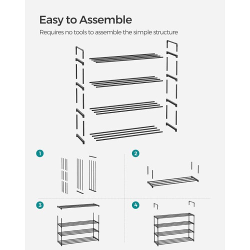 Čierny kovový botník - 4 poschodia, 92 x 30 x 74 cm