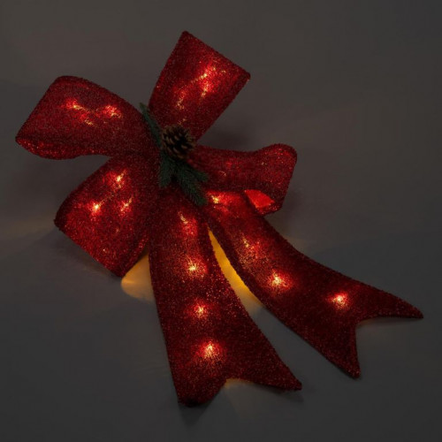 Vianočná dekorácia, červená mašľa, 20 LED, teplá biela