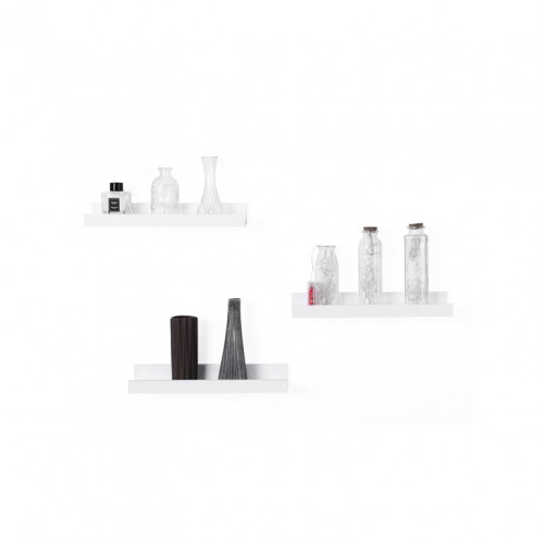 Biele závesné police 3 ks, vysoký lesk, 38 cm