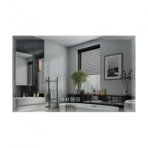 Luxusné LED zrkadlo do kúpeľne 90×70, hodiny a odmlžovanie