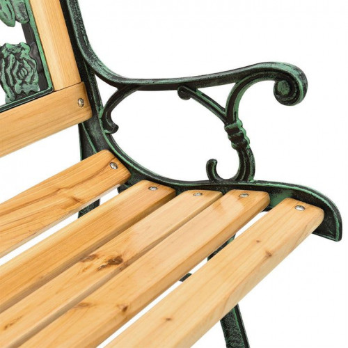 Záhradná lavička 122 cm, motív ruží, drevo/liatina