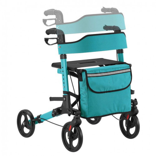 Ľahký hliníkový chodítko s taškou a sedadlom, tyrkysové