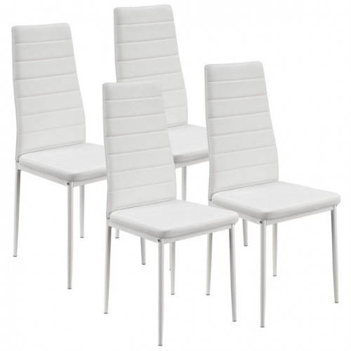 Sada jedálenských stoličiek z umelej kože, biela, 4 kusy