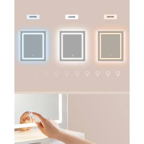 Kozmetický stolík s LED zrkadlom, USB, biely, 80x40x132,5 cm