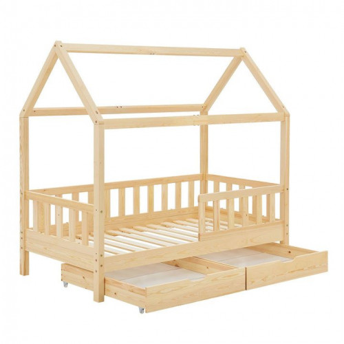 Domčeková posteľ 90x200 cm s roštom a šuplíky, prírodná