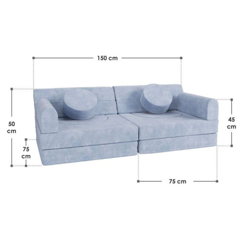Dizajnová modulárna pohovka pre deti, 150 cm, svetlo modrá Dizajnová modulárna pohovka pre deti, 150 cm, svetlo modrá
