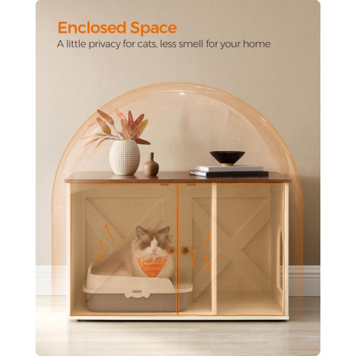 Skriňa na mačací záchod s dvierkami, bielo-hnedá, 80x53x50