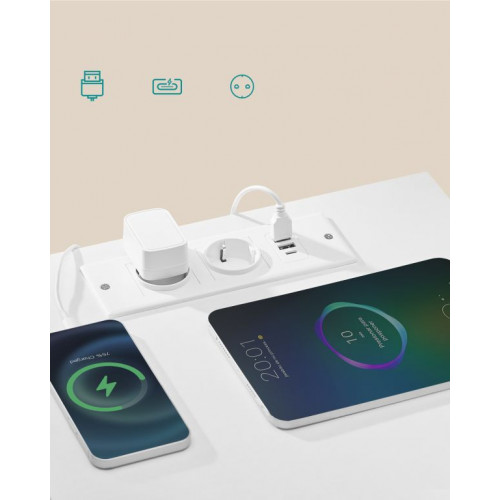 Biely nočný stolík s LED, USB a zásuvkami, 39,6x30x60,4 cm Biely nočný stolík s LED, USB a zásuvkami, 39,6x30x60,4 cm