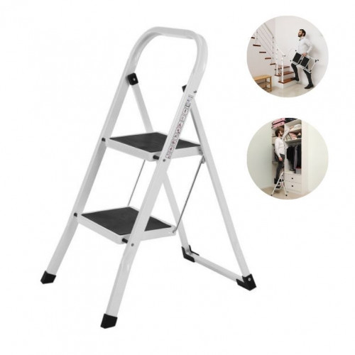 Skladacie oceľové schodíky, biele, nosnosť 150 kg, 86×44×4,5