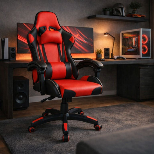 Ergonomická kancelárska stolička s vankúšikmi, čierno-červen