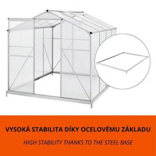 4,75 m² záhradný skleník s hliníkovým rámom a podstavcom
